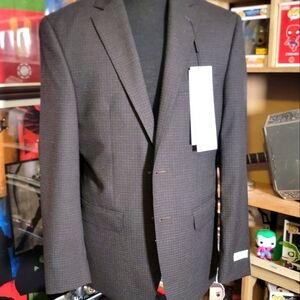 Burgundy and gray sports coat.